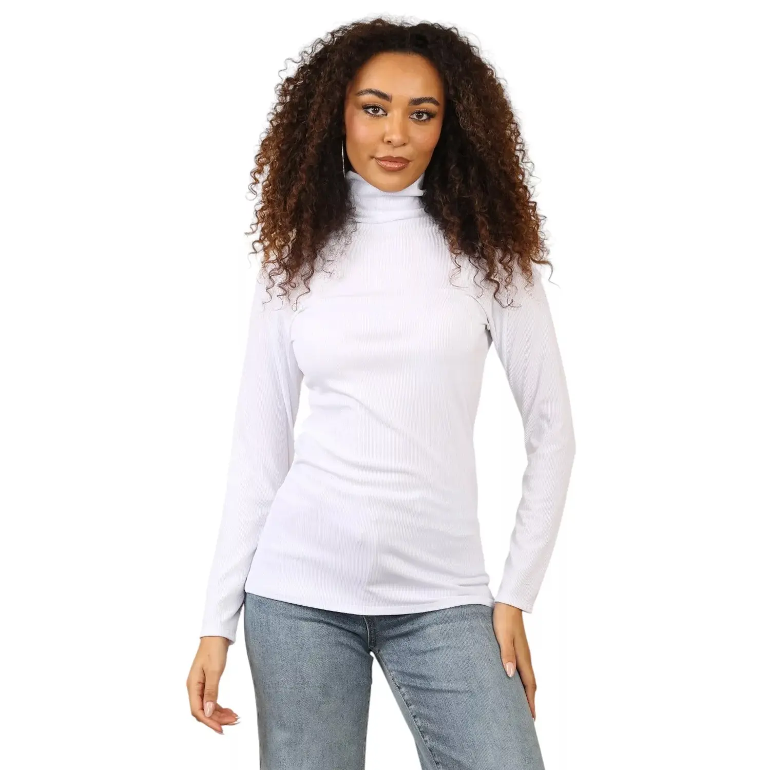 Women's Ladies Long Sleeves Ribbed Winter Polo Turtle Neck Jumper Top Sizes 8-26
