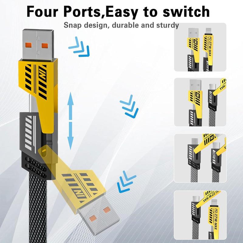 4 in 1 Multi Charger Cable 3.93FT/1.2M Multiple USB Fast Charging Cable Multi Charging Nylon Braided Cable with USB A USB C to Type C [65W] PD [27W] Compatible for iPhone Android for Samsung Galaxy for Google Pixel for iPad Smartphone Cellphone Electronic 6