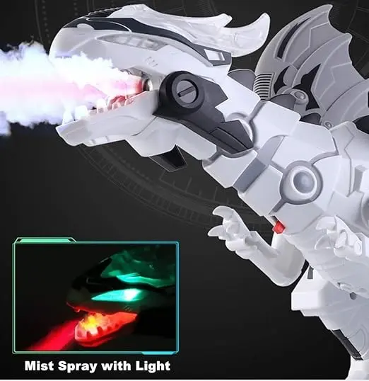 Dinosaur with Mist Spray Moving Electric Dinosaur Toy & Light Up with Roar Sounds Add Water for Fire Breathing Red Light Fire Effect Toy For Kids (White & Blue) 5
