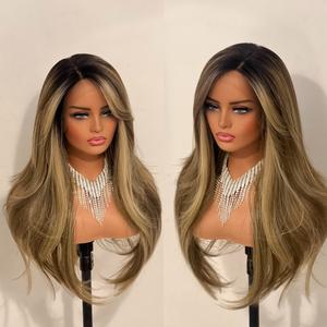 Ms Merci integrated synthetic lace front wig  layered short curtain bangs (bang units 7)