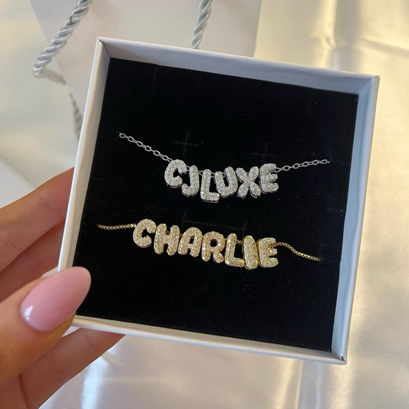 Gold Personalised Bubble Letter Necklace - Stainless Steel 1