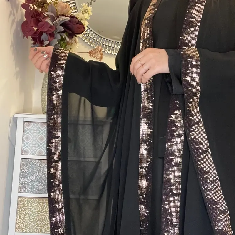 Double chiffon fabric, Abaya, fully embellishment with scarf and hood.