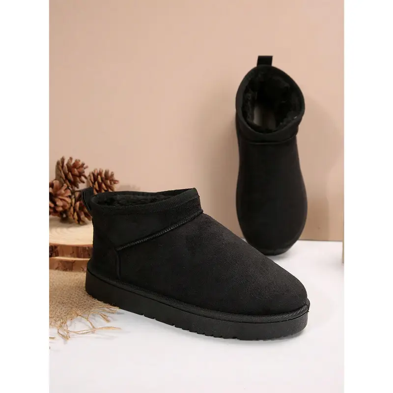 2024 New Thick Sole Fluffy Lined Snow Boots For Women, Slip-On Half Mule Style, Warm Winter Girl Walking Shoes 1