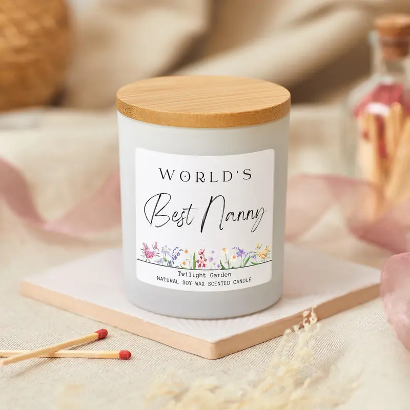 World's Best Nanny Birthday Candle Gift, Nana Mothers Day Presents, The Best Nanny Mothers Day Scented Candle For Gran, Grandma Candle Gift Set, Granny Gift Wood Wick Candle in Glass  Jar for Decor, Beautiful Fragrance 5