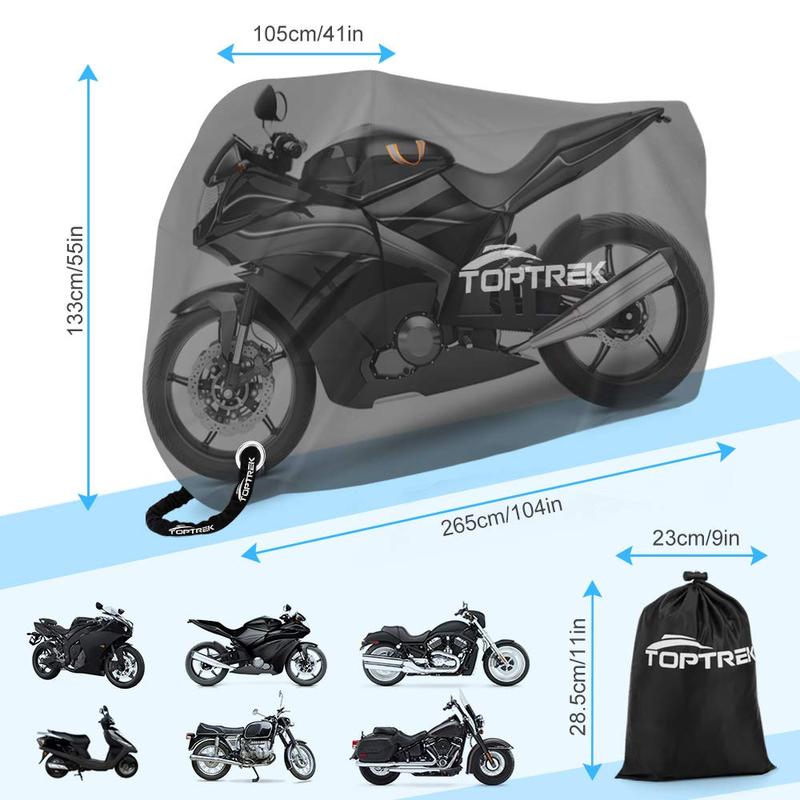 Toptrek Motorbike Cover, 210D Thicker Oxford Motorcycle Cover with Seamtaped, XXXL Large Waterproof Outdoor Moped Cover with Lock Holes, UV & Wind Resistant, Anti-Scratch, Black (104 * 41 * 52inch) 5