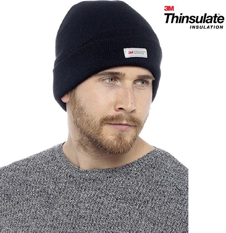 3M Thinsulate Lined Men's Black Winter Beanie Hat with Thermal Fleece Knitted Cap 0