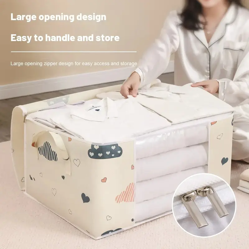 Large Capacity Clothes Storage Bag Organizer With Reinforced Handle Suitable For Blankets Bedding Foldable With Sturdy Zipper 4
