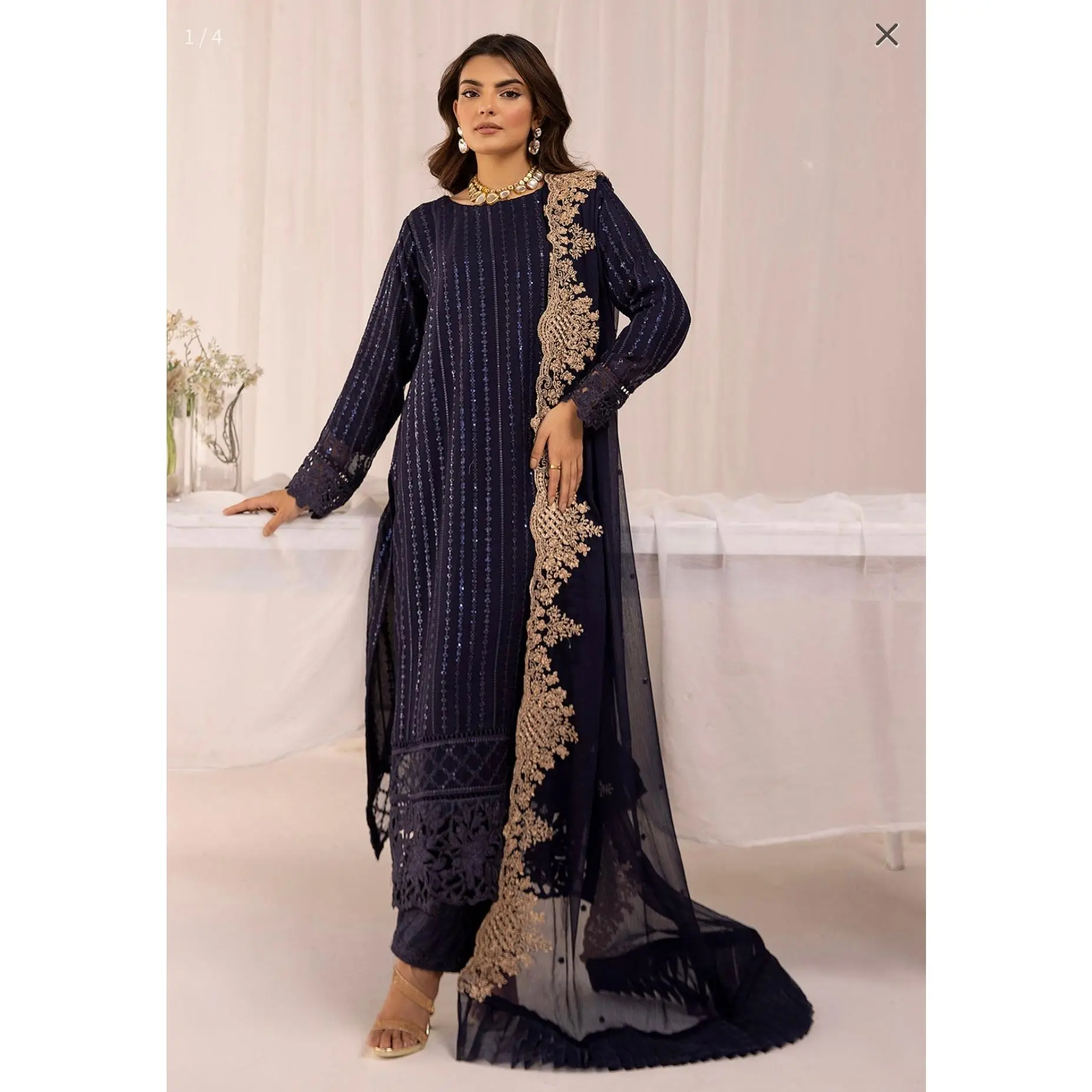 Azure Inspired | Embroidered Chiffon Readymade | SC102 (Navy)