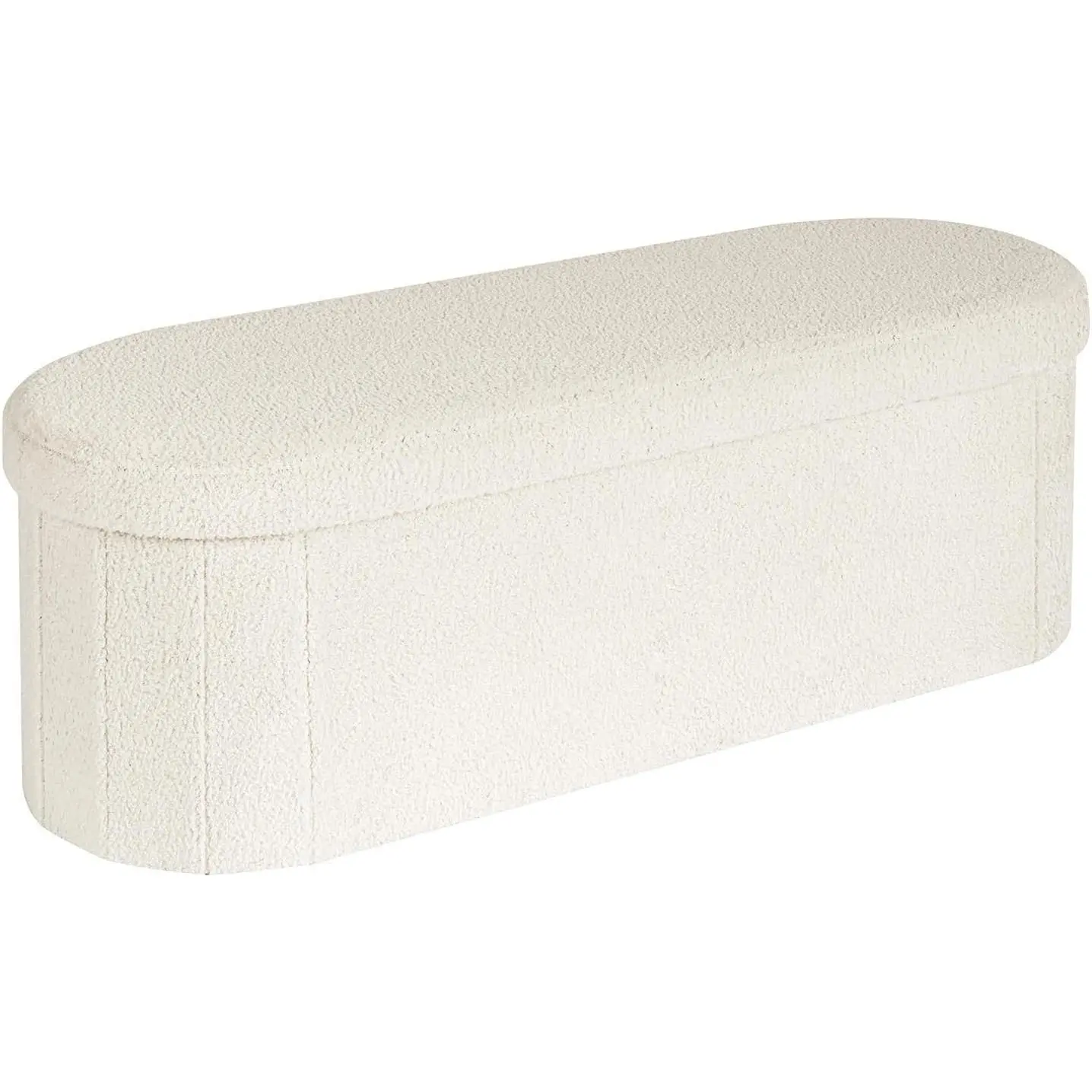 Bonlife Folding Ottoman Storage Bench,Boucle Footstool Oval, End of Bed Stool, Ideal for Living Room, Bedroom, 100L Storage Space,White