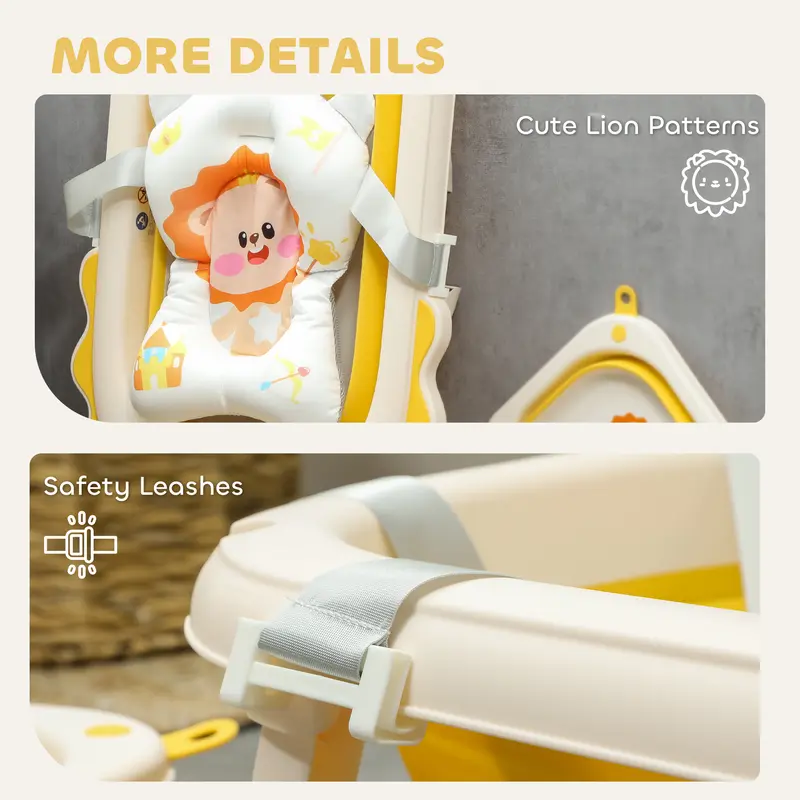 AIYAPLAY Baby Bath Tub Set, Foldable Baby Bath Tub Newborn to Toddler with Support Cushion Pad Seat, Wash Basin, Non-slip Stand & Bottom, Portable Travel Collapsible Baby Bath Set for Infant, Yellow 6