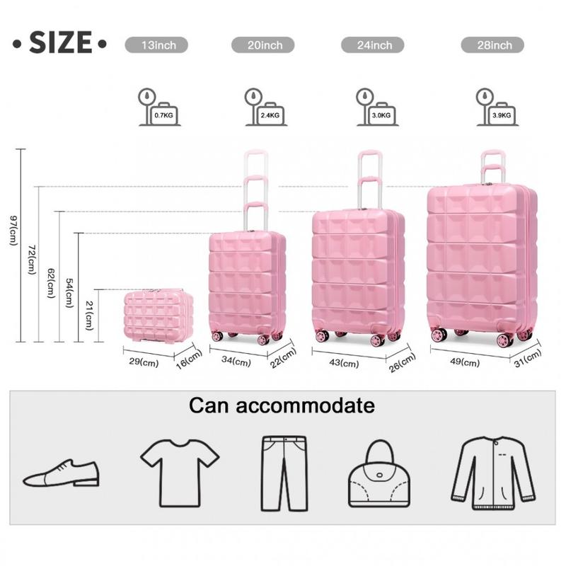 [MissLulu Bags] Waffle Design Lightweight Hard Shell ABS 20''/24''/28'' Suitcase with TSA Lock and 13'' Vanity Case - Pink 2