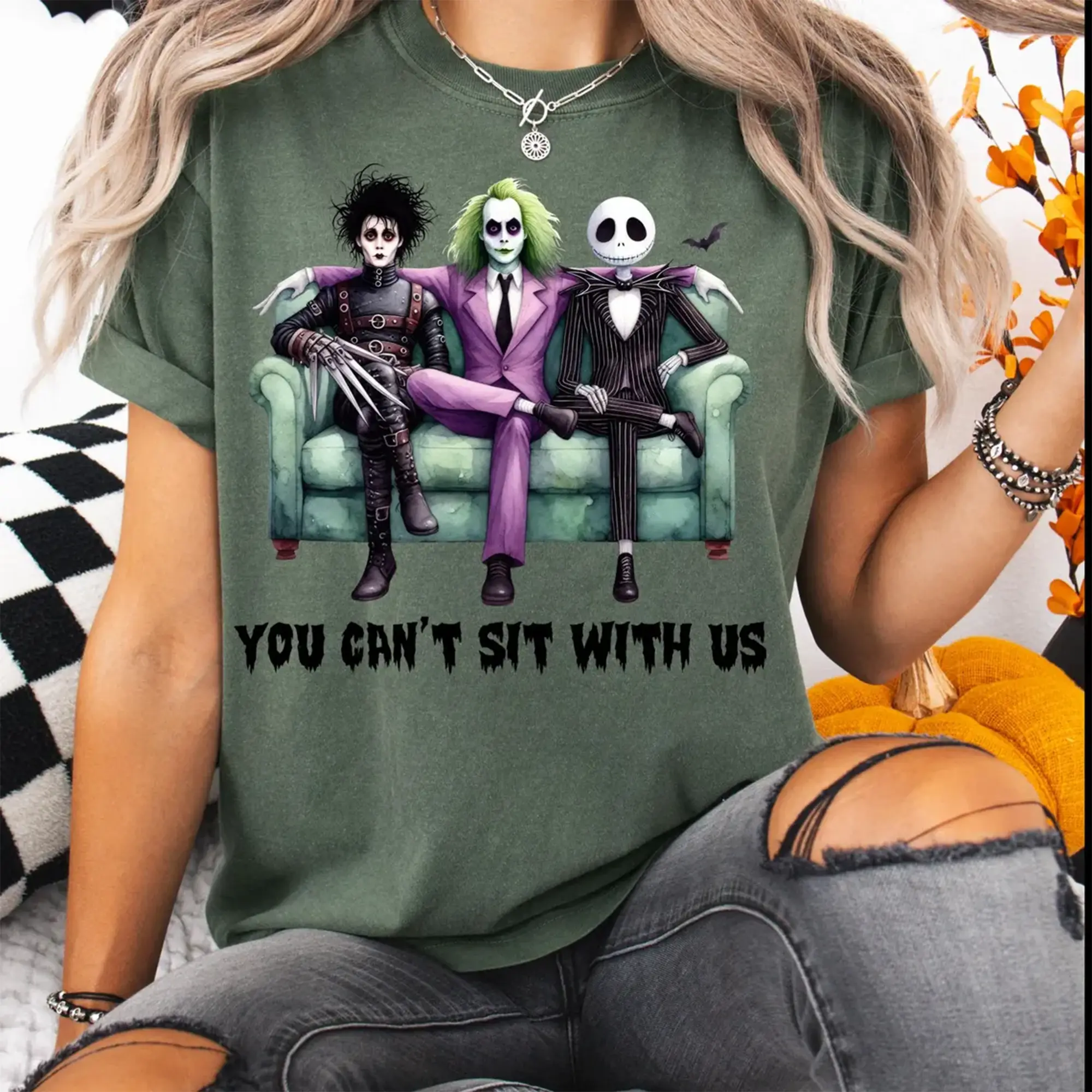 You Cant Sit With Us Halloween Shirt Adult, Adult Halloween Shirt, Beetlejuice Shirt, Beetlejuice Adult Shirt, Halloween Kids  Cotton Fabric Sleeve Top Womenswear Bottom Chic Collar Comfort