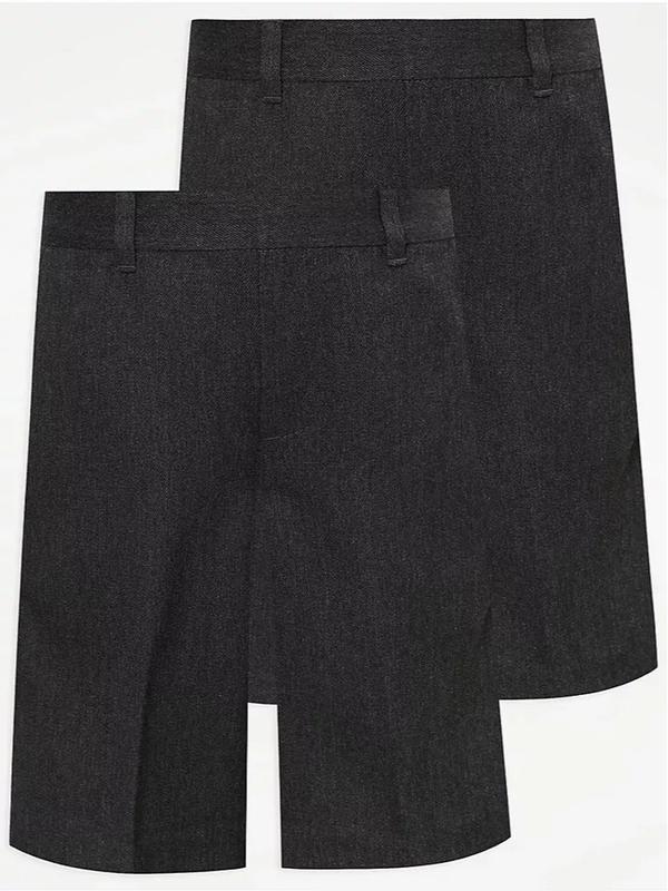 Pack of 2 Boys School Shorts Half Elastic Waist Solid Colours Charcoal, Grey, Navy, Black 5