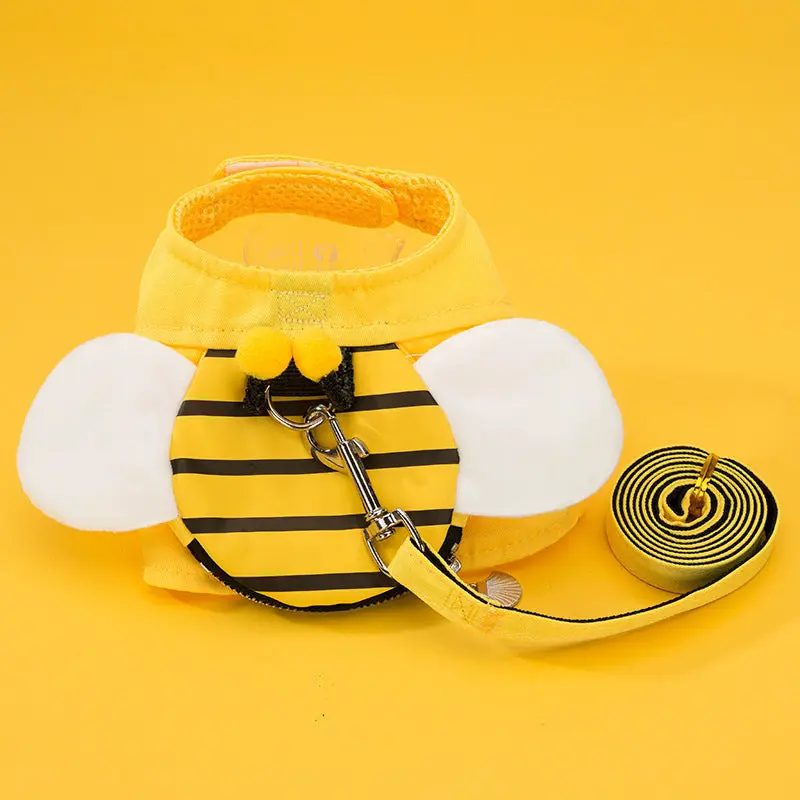 Cute Yellow Bee Dog Harness Leash Set for Pet Training