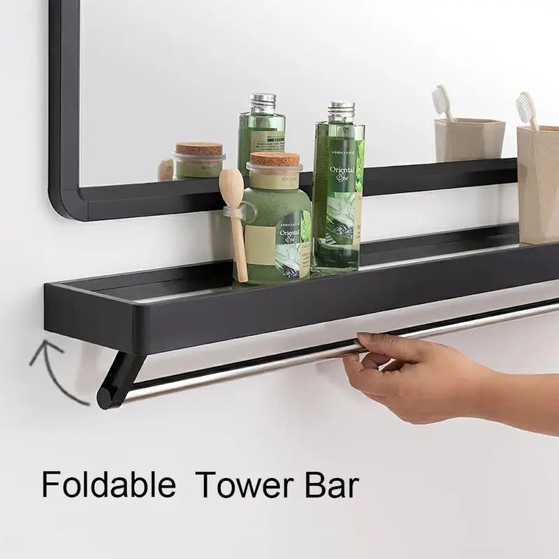 AceHome Black Bathroom Mirror with Shelf 6