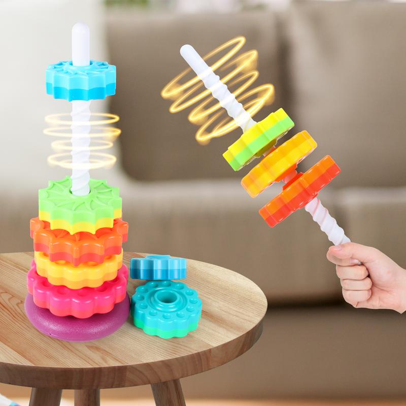 deAO Rainbow Stacking Tower Toy – Colorful Spiral Gear Stacking Game for Toddlers – Interactive Rotating Tower for Early Learning, Hand-Eye Coordination & Motor Skills Development – Safe & Durable Baby Toy 8