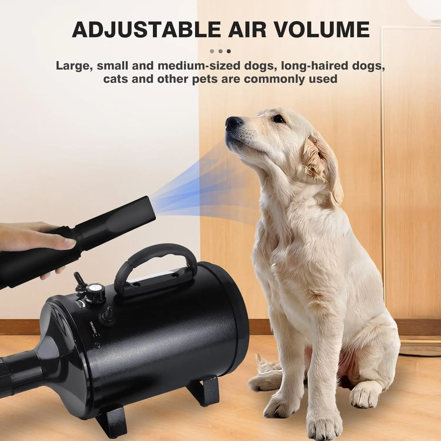Pet Dryer with Heated Dog Grooming Blower with 3 Nozzles Small/Medium/Large Dog Pet Blower Black dog  shampoo vacuum dog  paw cleaner high velocity brush hair remover