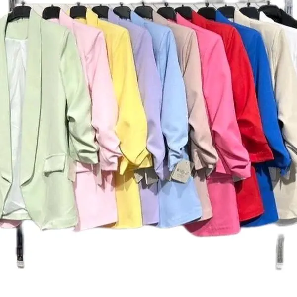 STY Women Ladies Ruched Sleeve Fully Lined Blazer Collared Casual Formal Jacket Womenswear Elegance Style Coats fashion coat
