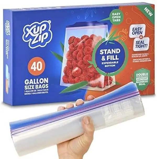 40 x Premium Food Storage Freezer Bags b | Large UK Gallon Size 4.55L, Reusable, Heavy-Duty Plastic | Airtight and Leakproof Bamboo Seal | BPA Free… (Gallon / 4.55L - 40 Bags) Kitchen Organiser