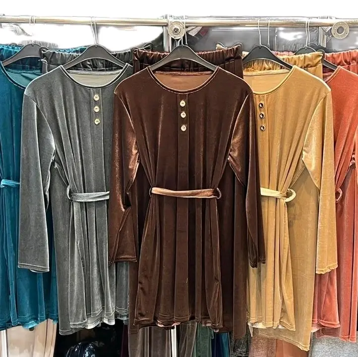 Women  ladies stylist velvet co ord set with belt and button on front . Winter autumn vibes