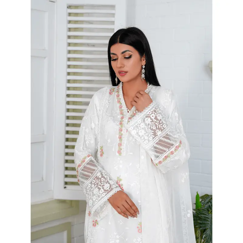 |BY-18| - Chiffon Embroidered Suit in White Color By Bin Younas Womenswear 5