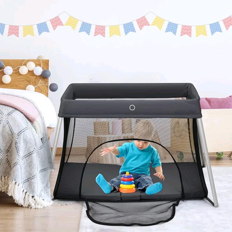 Maxmass Foldable Baby Playpen with Zipper Door, Mattress and Carry Bag - Portable Infants Crib Bed for Newborns Toddlers (Gray) 5