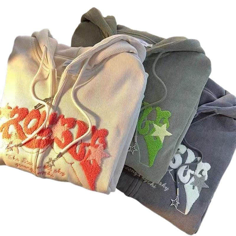 Product Introduction of Y2k Zip Up Hoodie Women Retro Embroidered Letter Loose Long Sleeve Tops 2025 Casual Hooded Sweatshirts Harajuku Jackets coat 8