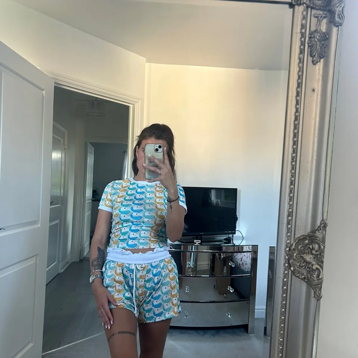 Multi Coloured Printed Short Set - Green