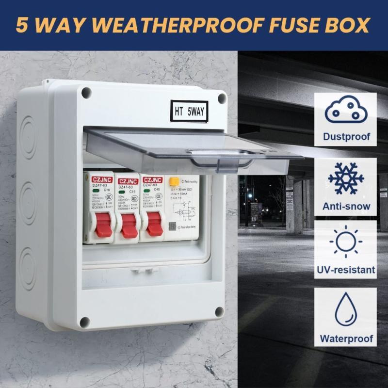 5 Way Garage Shed Camper Van Caravan Consumer Unit Fuse Box with RCD and 2 x MCB 1