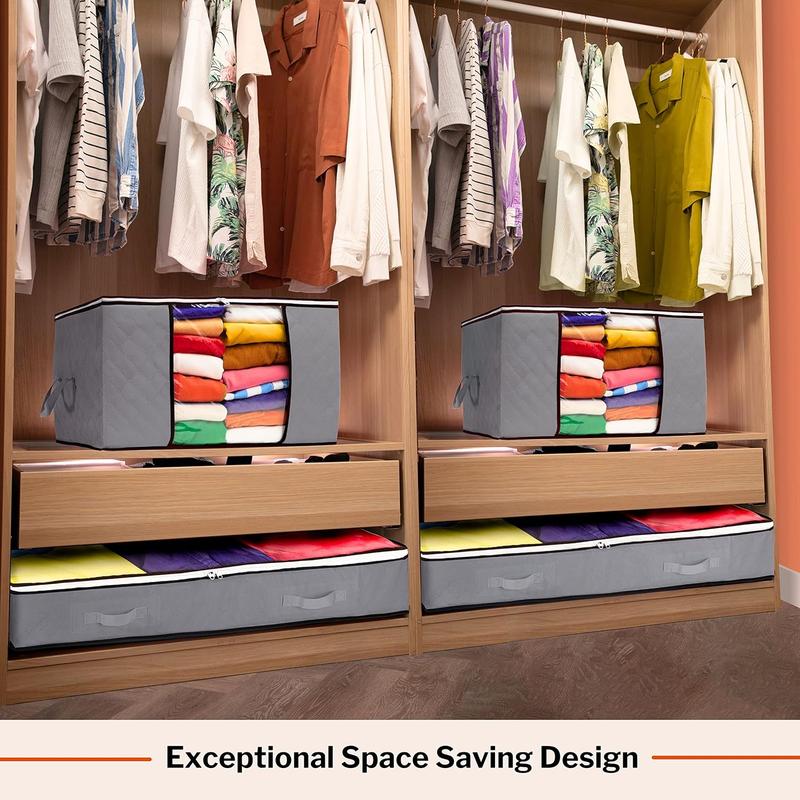 Product Introduction of Large Clothes Storage Bags – Sturdy Fabric Closet Organiser – Foldable Storage Solution for Closet or Underbed – Storage Bin with Reinforced Handles – 5pcs, Grey 90L Capacity 4