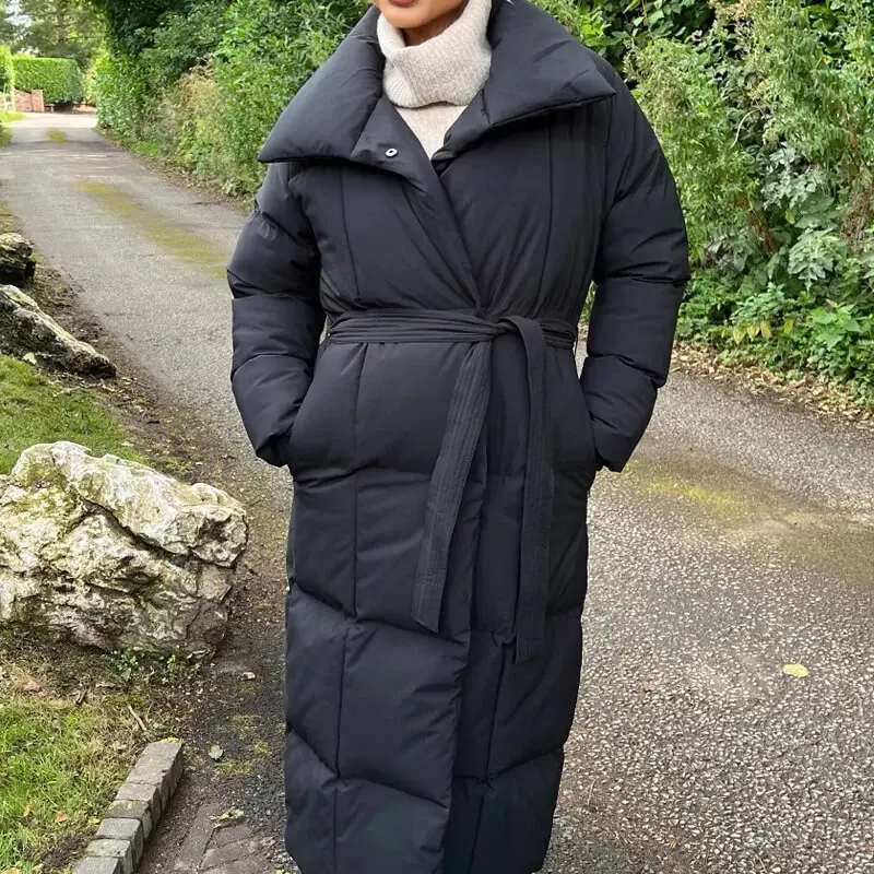“Elevate your winter wardrobe with the Ayla Padded High Neck Belted Longline Coat! 3