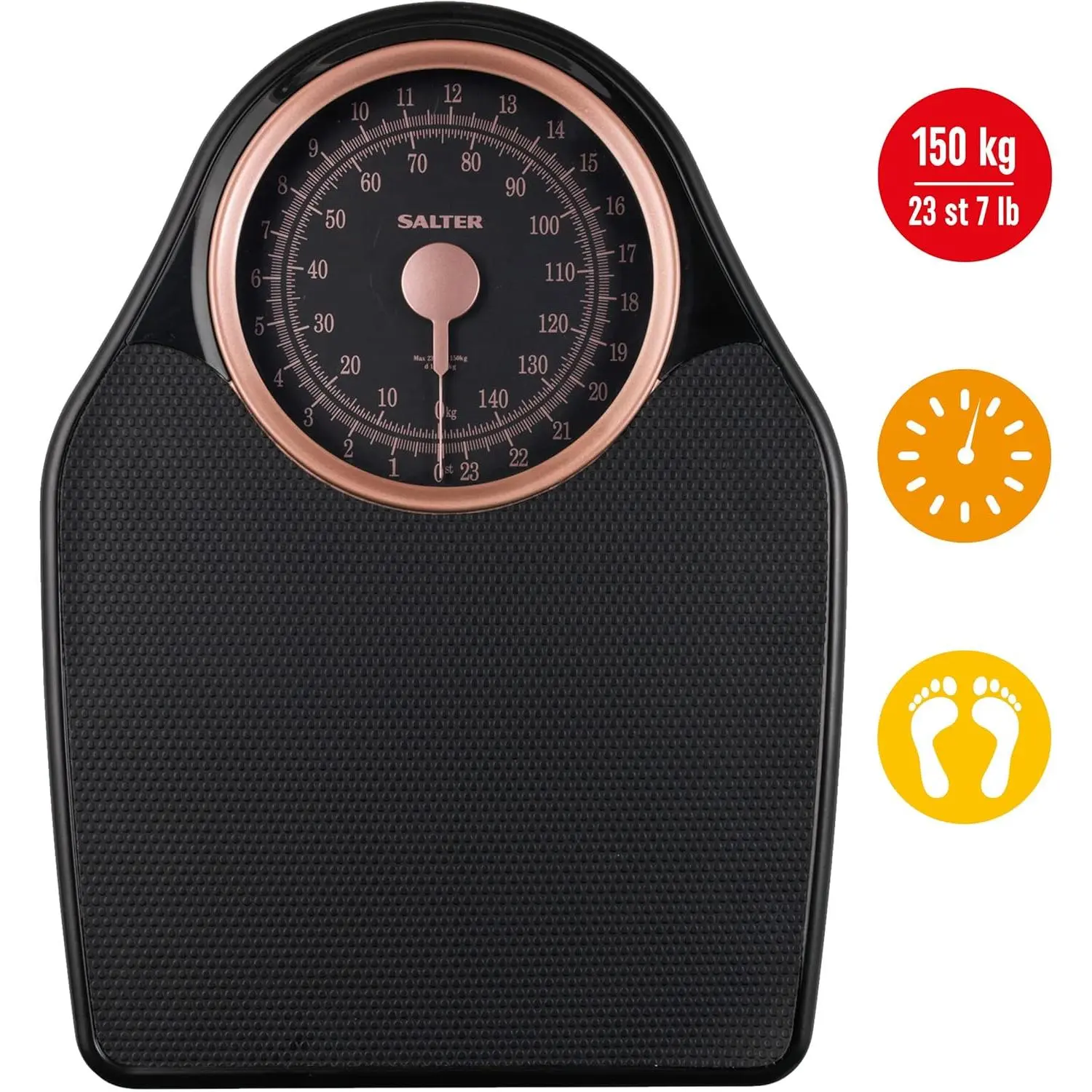 145 RGFEU16 Doctor Style Mechanical Bathroom Scale – Body Weighing Scales, 150 KG Capacity, Easy Read Dial, Rotating Pointer, Large Platform, For Weight/Fitness, No Battery Required, Rose Gold Healthcare