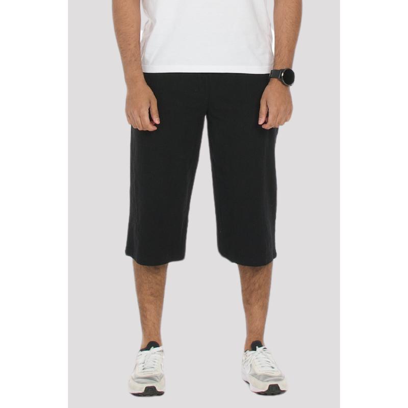 Black Linen & Cotton 3/4 Shorts 0