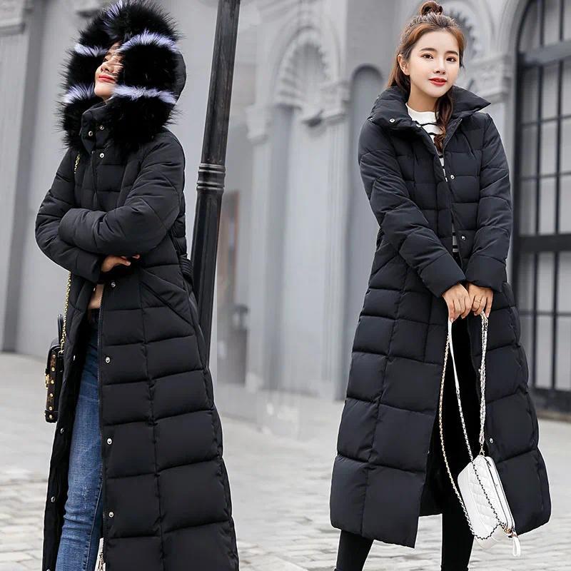 Product Introduction of Long Down Cotton Parkas Coat Female New Winter Over Knee Loose Large Fur Collar Hooded Warm Thick Parkas Women  Padded Overcoat 6