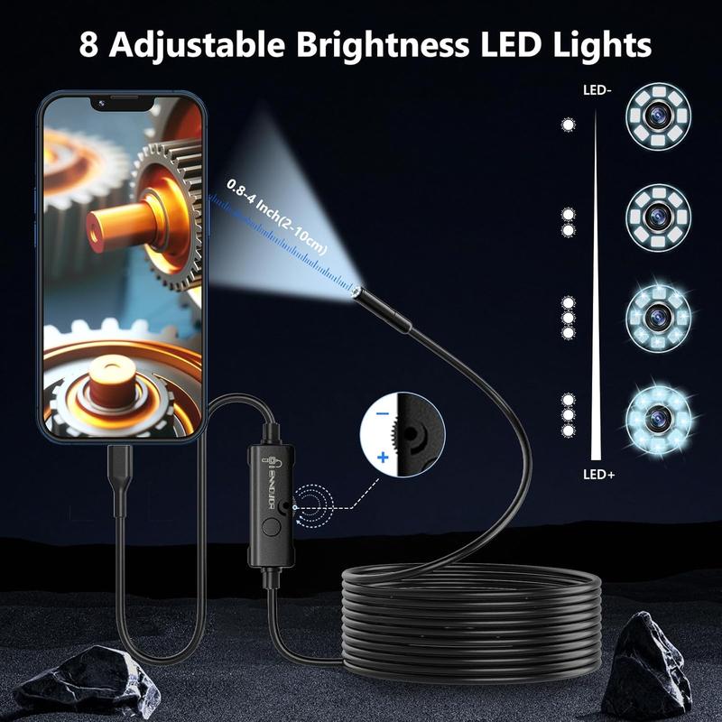 Endoscope Inspection Camera, 8 LED Lights No WiFi Snake Camera, 1920 HD Flexible Rigid Snake Camera, Waterproof IP67 Tube Sink Pipe Drain Camera for Android iOS Tablet Samsung (16.4 ft/ 5m) 7