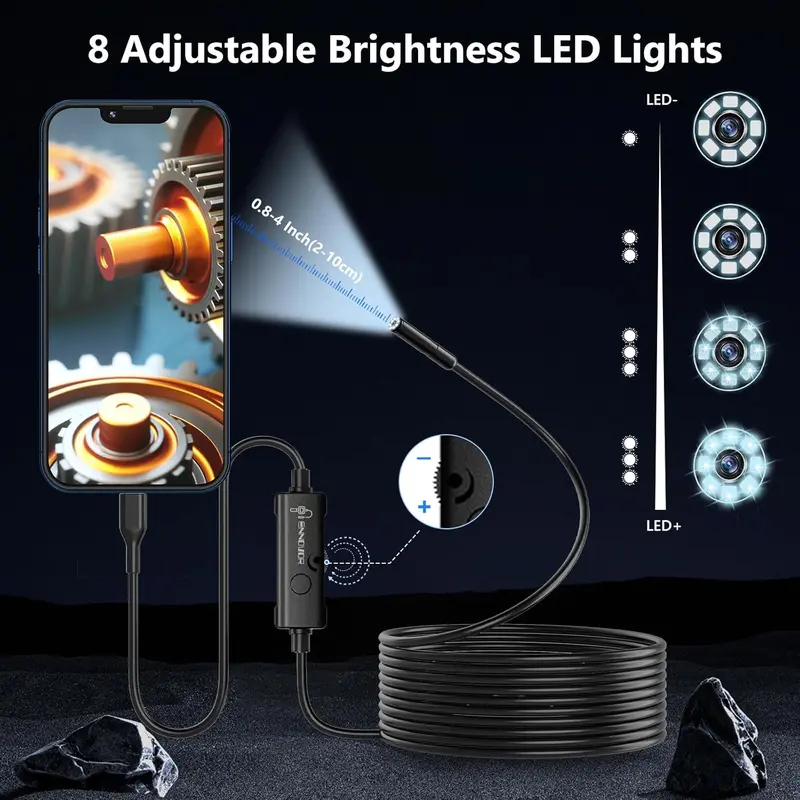 Endoscope Inspection Camera, 8 LED Lights No WiFi Snake Camera, 1920 HD Flexible Rigid Snake Camera, Waterproof IP67 Tube Sink Pipe Drain Camera for Android iOS Tablet Samsung (16.4 ft/ 5m) 6