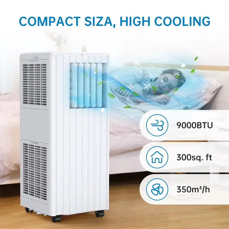 Portable Air Conditioner 9000BTUs 3 In1 Air Conditioner, Dehumidifier 42L/Day, Cooler, Fan with 2 Speeds,Digital Display 4