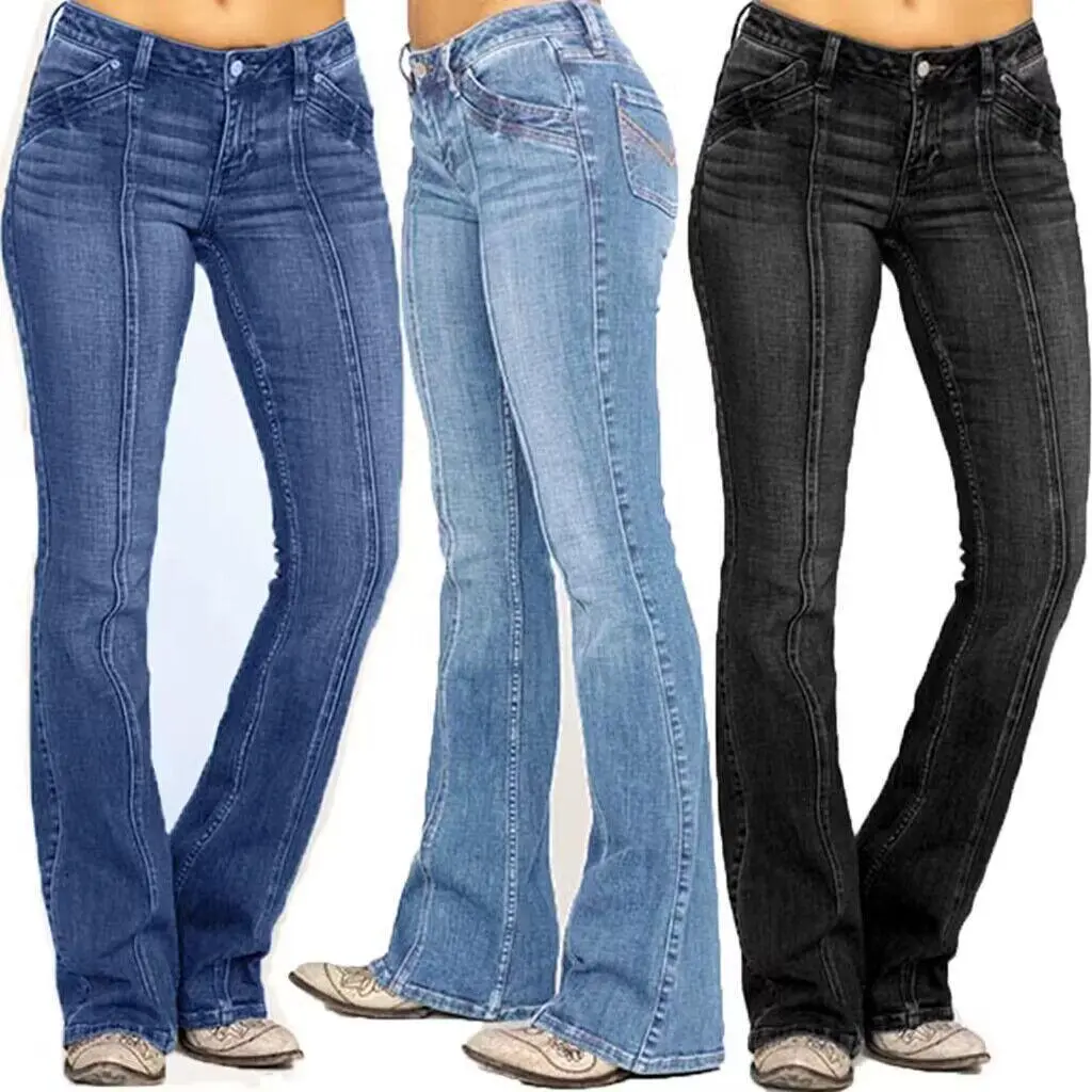 2024 Women's Denim Low Waist Broken Bone Flared Trousers