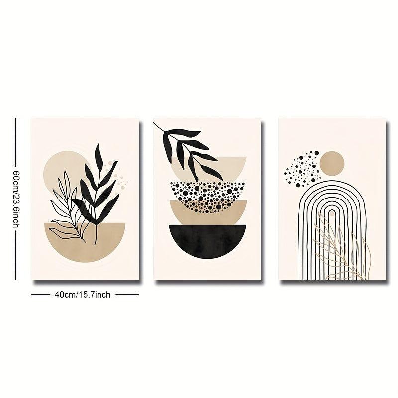 3pcs/set Canvas Poster, Modern Art, Black Beige Bohemian Abstract Painting, Botanical Geometry Boho Trendy Art, Ideal Gift For Bedroom Living Room Kitchen Dorm Corridor, Wall Art, Wall Decoration, Fall Decor, Room Decoration, No Frame 6