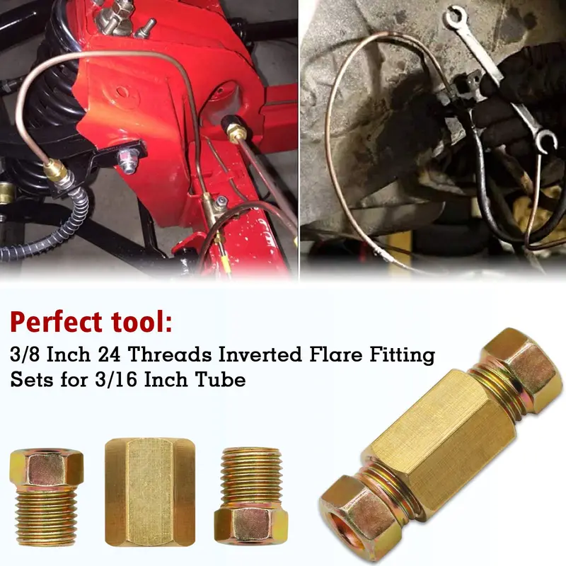 3/16" brake Line Brass Nut Fittings Set,4 Unions & 8 Nuts for SAE Inverted Flaring Brake Pipe (4.75mm) 2