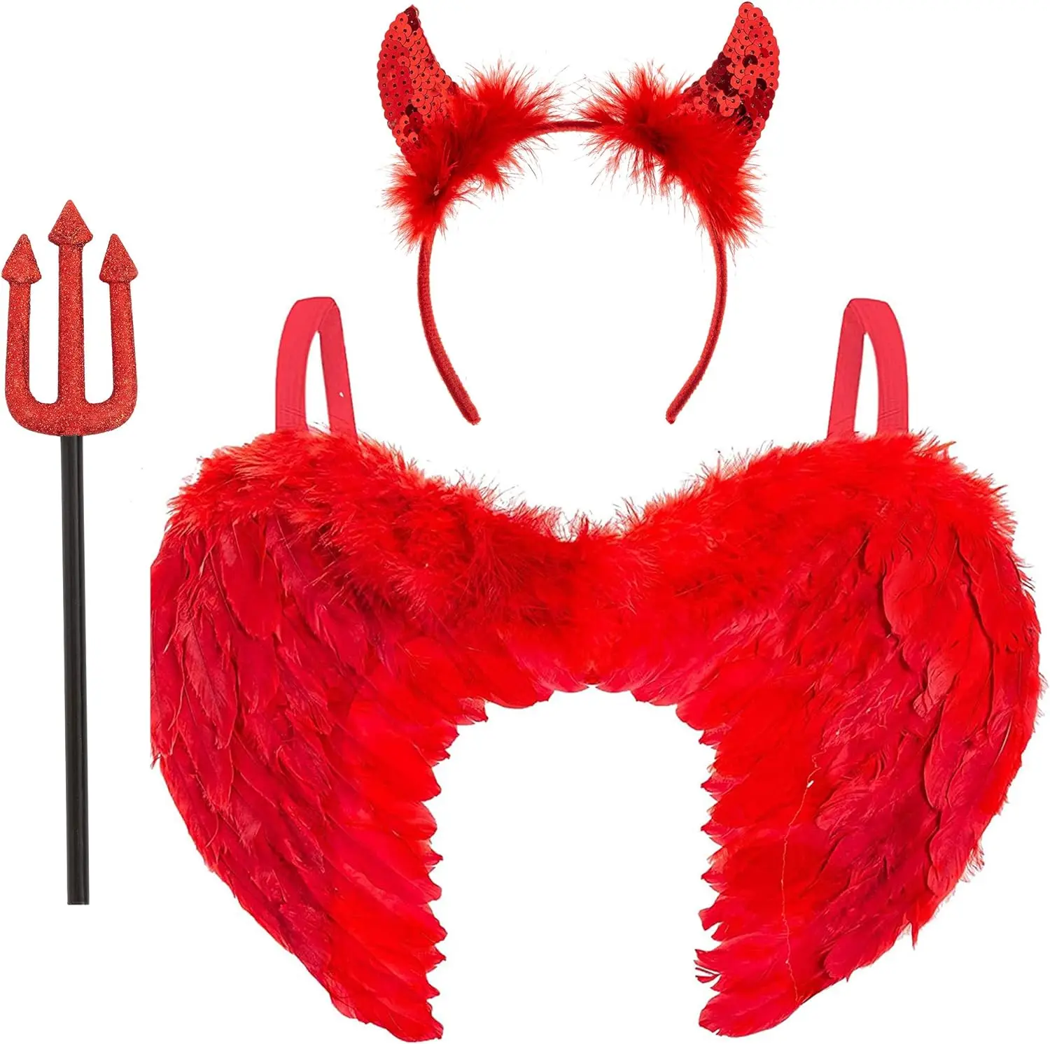 Redstar 3pc Devil Costume Halloween Devil Costume for Women - Red Devil Wings, Devil Horns & Devil Fork Halloween Accessories