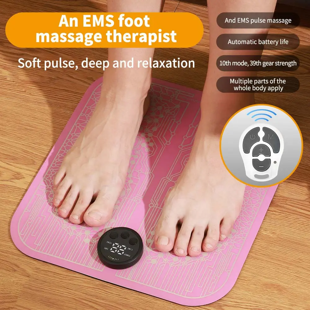 EMS Foot Massager, Electric Feet Massager Deep Kneading Circulation Foot Booster for Feet and Legs Muscle Stimulator, Folding Portable Electric Massage Machine with 10 Modes 39 Intensities, Foot Spa and Massager  A gift for the elders Comfort