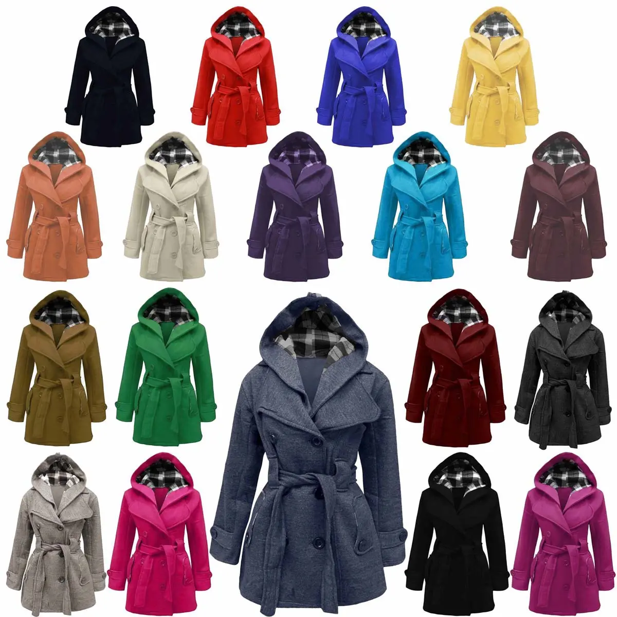 ZAKK Womens Long Hooded Button Belted Coat Warm Winter Fleece Parka Coat