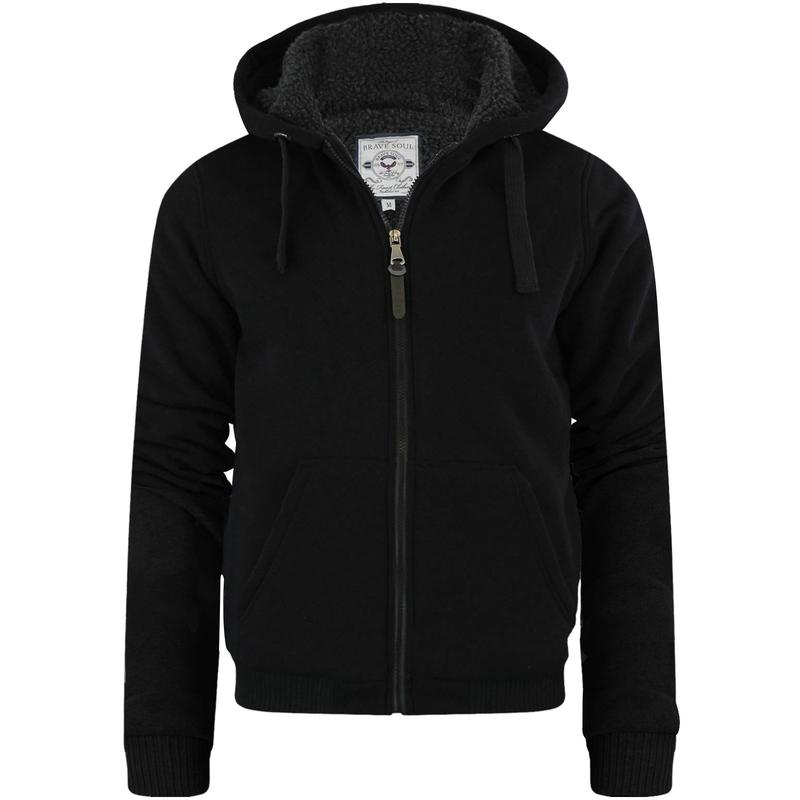 Mens Brave Soul Fur Lined Zip Up Hoodie Sherpa Borg Sweatshirt Winter Jacket New Menswear Pocket 1