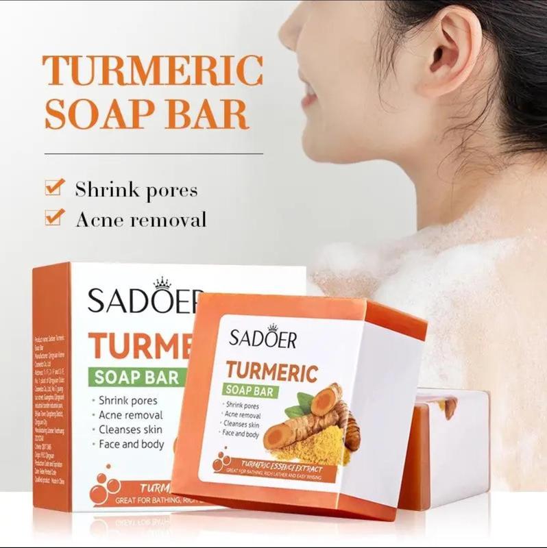 SADOER Turmeric Soap Bar Natural & Organic Skincare Acne Removal Pore Cleaner Smooth Skin Nourishing New, Glow up Soap for Skin Care, Gift for Girlfriend, Christmas Gift for girl, Dark Spot Removal Soap 5