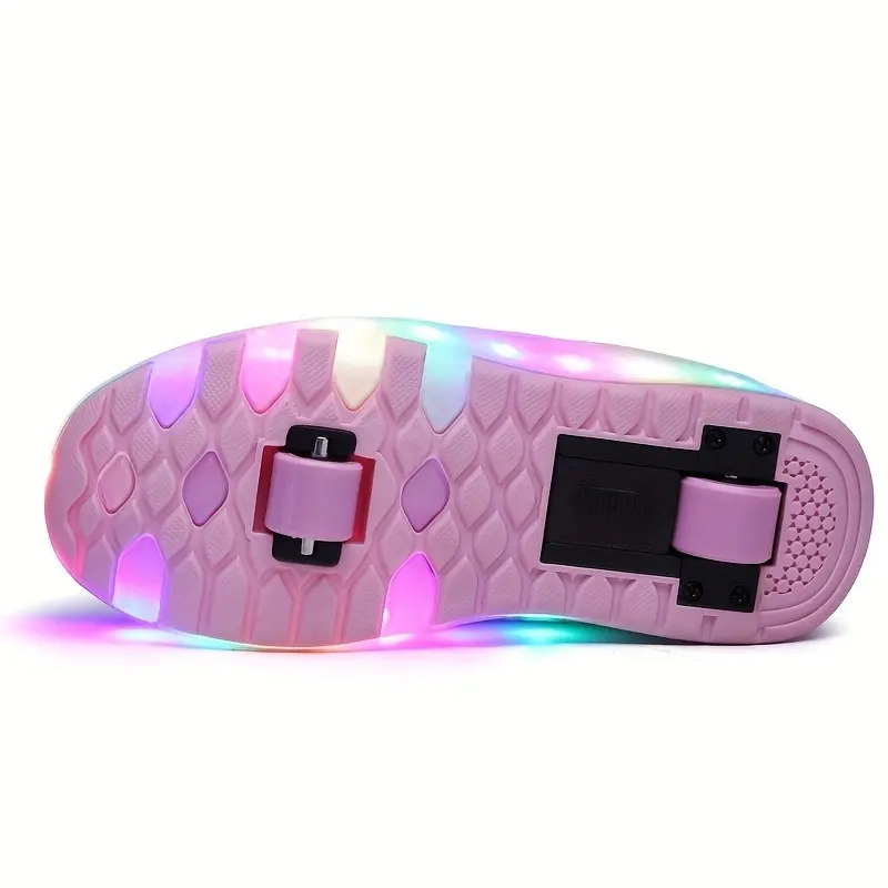 Girl's Fashion LED Light Roller Shoes, Comfy Detachable Wheel Skate Sneakers For Outdoor 0