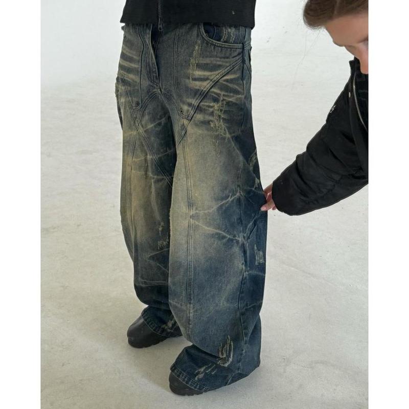 Y2k Jeans Retro Distressed High Waisted Baggy Jeans Punk Hip Hop Men Women Wide Leg Straight Denim Pants Slouchy Streetwear 6