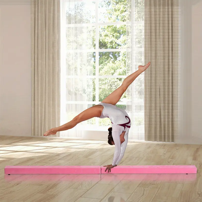 2. 4M 8FT Gymnastics Folding Balance Beam Home Gym Training Exercise Sports - Pink 0