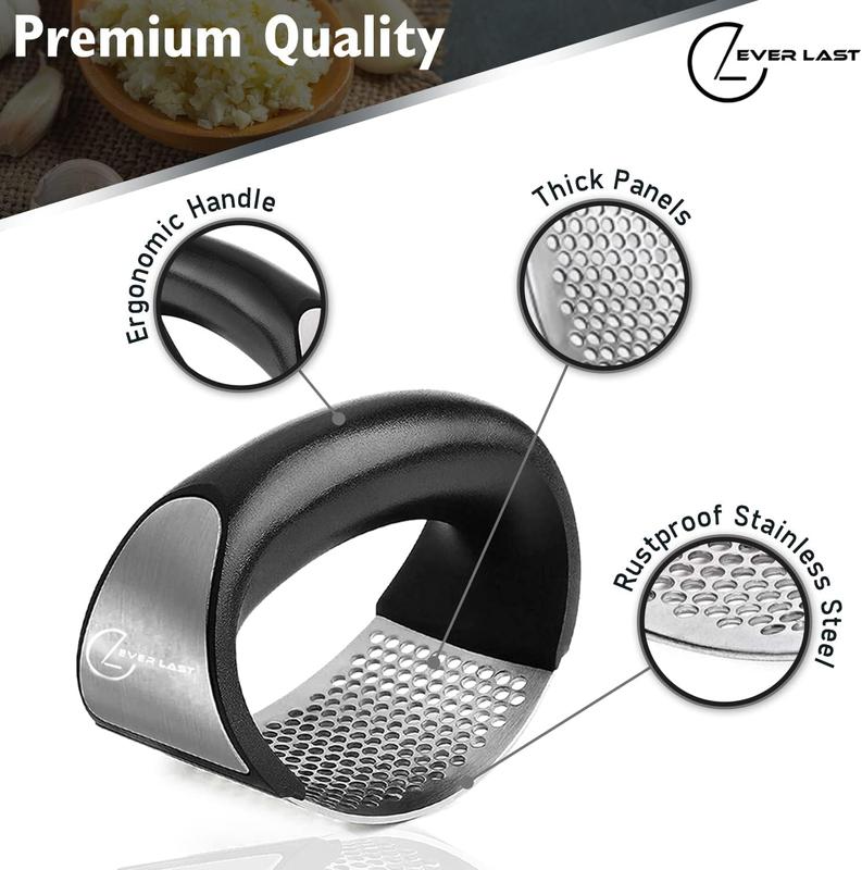 Garlic Press with Steel Edge - Stainless Steel - Premium Quality Kitchen Utensil for Easy Garlic Peeling and Cleaning - Utensils 3