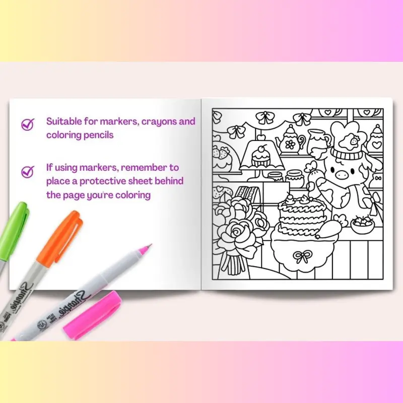Dreamy Days A Kawaii Coloring Book of Whimsical Scenes 30 Coloring Pages with Cute Cows, Frogs, Bunnies, Bears, Ducks and Otter (Sweet & Kitsch) Paperback Book 4